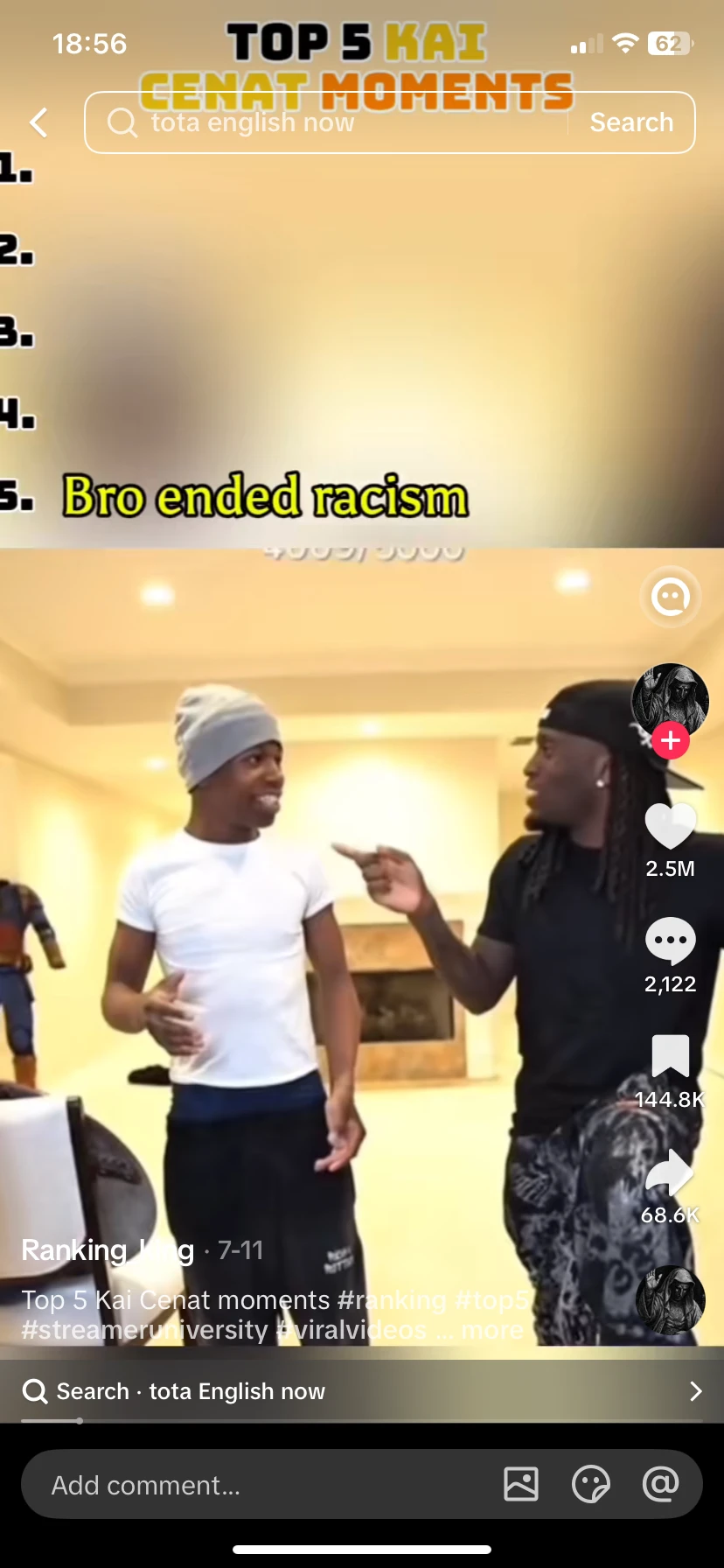 Exemple de TikTok viral au format classement Top 5